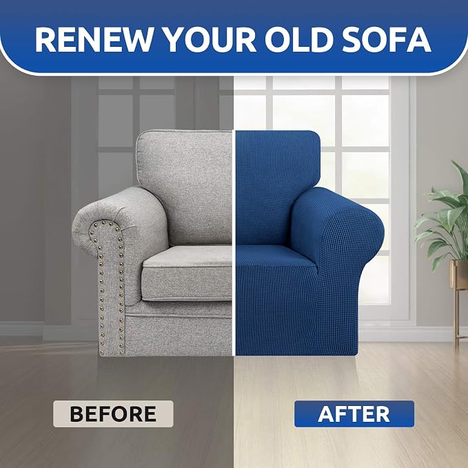 Stretch Chair Sofa Slipcover, Single Couch Cover, Classic Blue | 1-Piece - Image 7