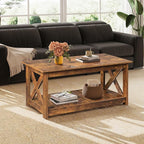 WLIVE Farmhouse Coffee Table for Living Room, 40.1" Rustic Center Table - Image 2