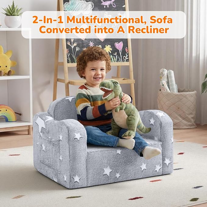 MeMoreCool Glowing Star Kids Chair, 2-in-1 Foldable Kids Couch - Image 5