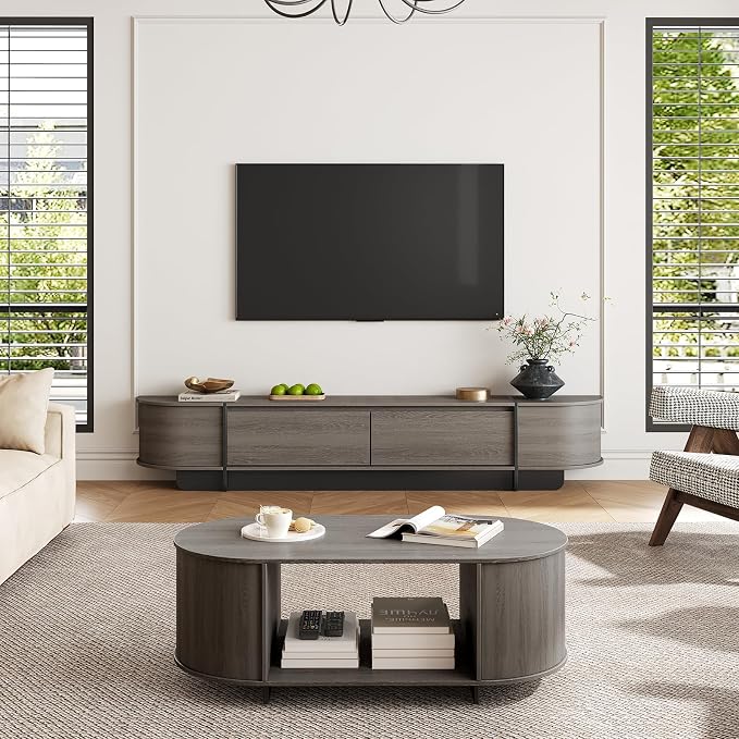 Coffee Table and TV Stand Set of 2, 76.4'' Modern TV Console，Entertainment by ukaocai