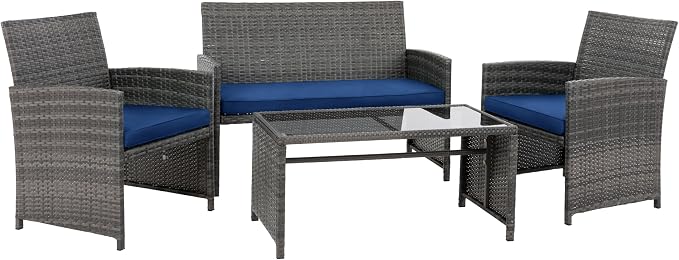 4 Piece Patio Ratten Set Outdoor Furniture Set Wicker Conversation Set - Image 7