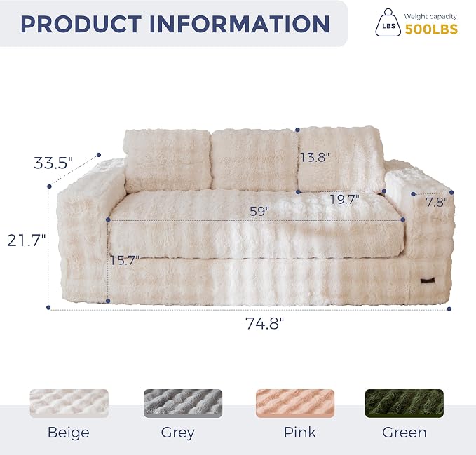 MAXYOYO 3 Seater Sofa for Living Room, Tufted Boneless Couch Bubbled Sofa Couch - Image 2