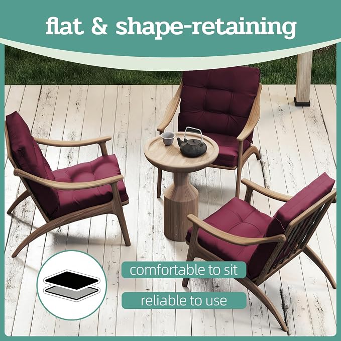 Outdoor Chair Cushions Set of 2, High Back Soft Seat Pad - Image 7