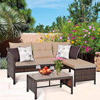 Tangkula Patio Corner Sofa Set 3 Piece, Outdoor Rattan Sofa Set, Includes - Image 3