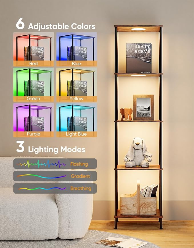 Display Shelf with RGBW Light, Color Changing Curio Cabinet Floor Lamp with - Image 4