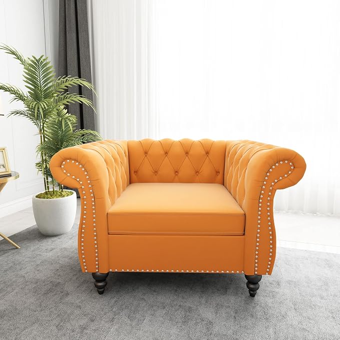 ORRD 2 Piece Living Room Set, Velvet Chesterfield Sofa Couch Chair - Image 5