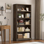 TVU 5-Tier Solid Wood Book Shelf, Floor Standing Bookcase, Farmhouse Style Book - Image 7