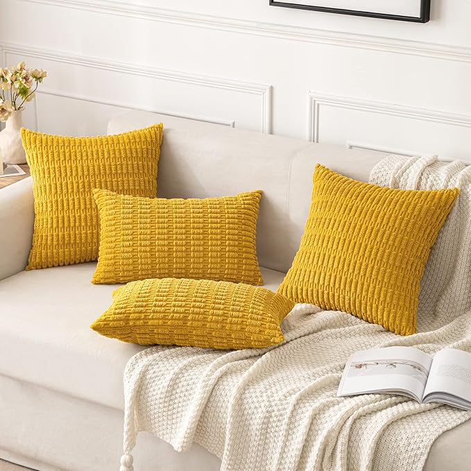 MIULEE Euro Decorative Throw Pillow Covers 26x26 Mustard Yellow Pack of 2 | - Image 4