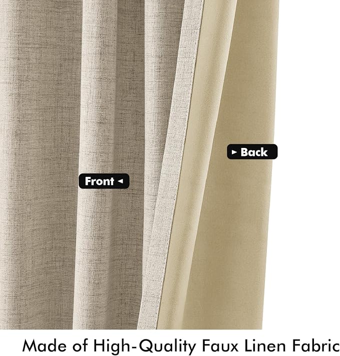 MIULEE 100% Blackout Linen Curtains 42 x 72 Inch Cobblestone 2 Panels | Thermal - Image 6