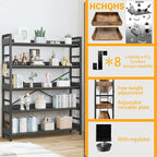 HCHQHS 5 Tier Bookshelf, Adjustable Industrial Bookcase, Vertical Tall Book - Image 5