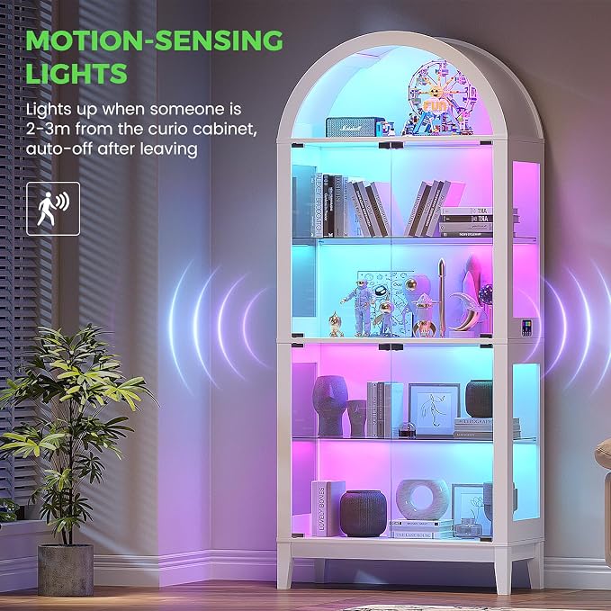 HNEBC Arched Display Case with RGB Lights, LED Curio Cabinet with Shelf - Image 5