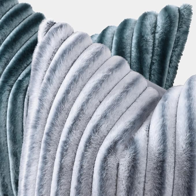 decorUhome Fall Faux Fur Throw Pillow Covers 24x24 Set of 2 Grey White | - Image 2