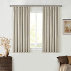Oatmeal Beige Pleated Black Out Linen 45 Inch Curtains - Image 7