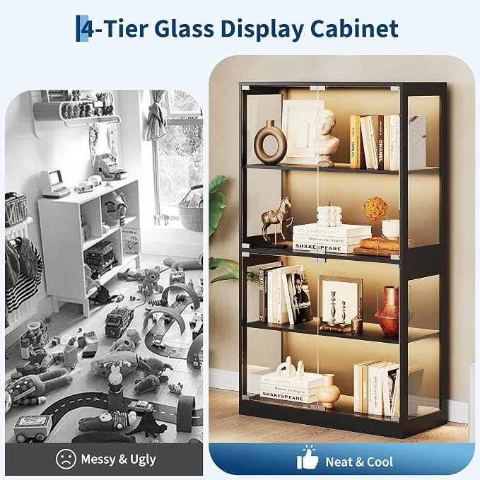 IDEALHOUSE Glass Display Cabinet 4-Tier, Curio Cabinets - Image 4