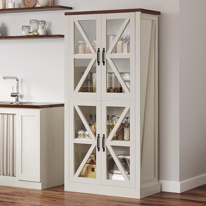 DWVO 66" Storage Cabinet, Tall Bookshelf Display Cabinet, 4 Shelves Curio by DWVO