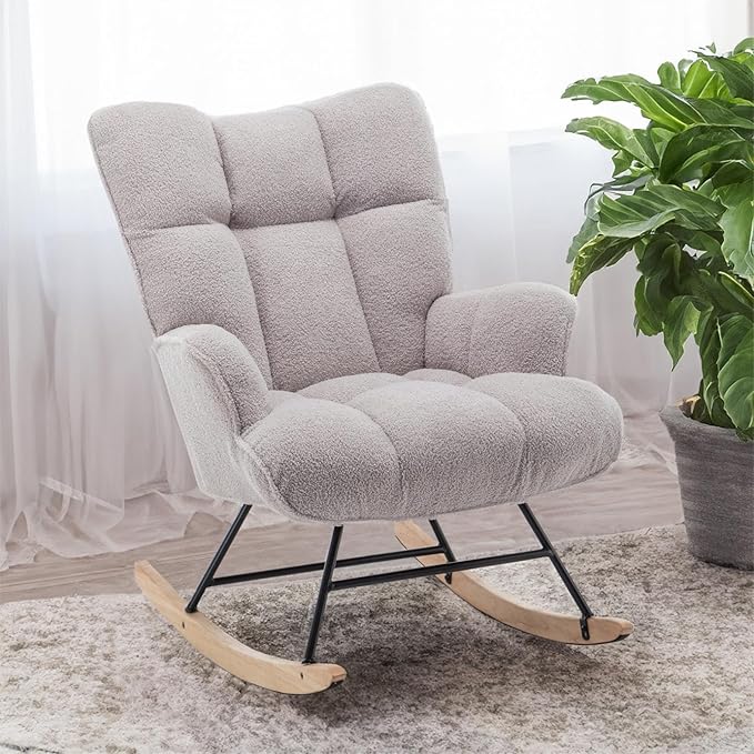 SAETSFEG Rocking Chair Nursery Teddy Upholstered Glider Rocker Rocking Accent by SAETSFEG
