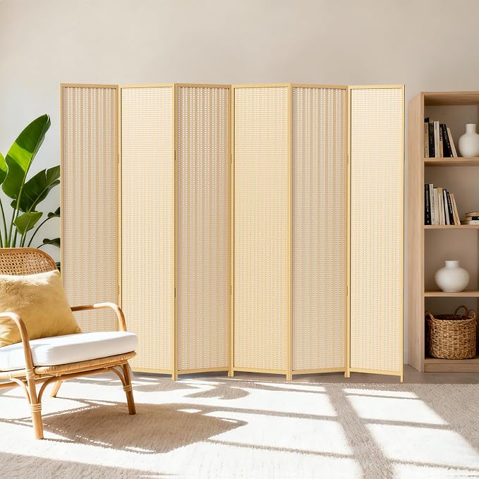 6 Panel Room Divider and Extra Wide Folding Privacy Screen, 94.5" W x 67" H - Image 9