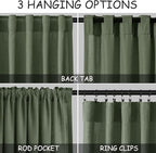 Linen Kitchen Curtains 30 Inches Long 2 Panels Olive Green Semi Sheer Short - Image 2