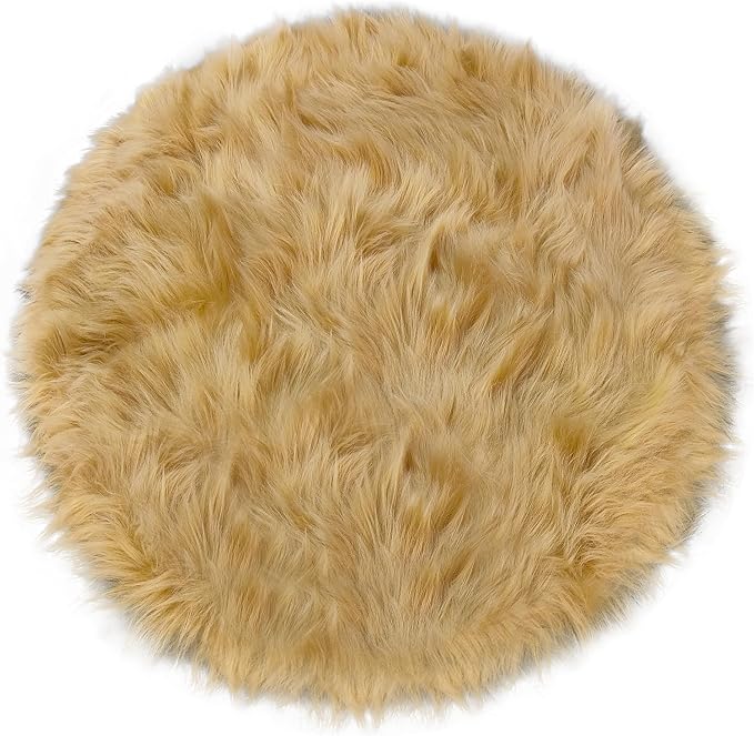 15.7 Inches Mini Khaki Round Faux Fur Sheepskin Area Rug, Fluffy Small Circle - Image 7
