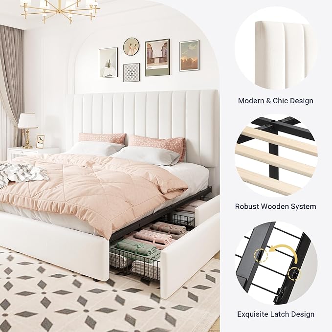 Allewie King Size Storage Bed Frame, Vertical Channel Tufted Adjustable - Image 6