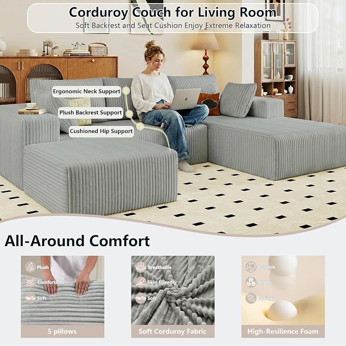 95" Cloud Sectional Couch U-Shaped Chaise - Image 4