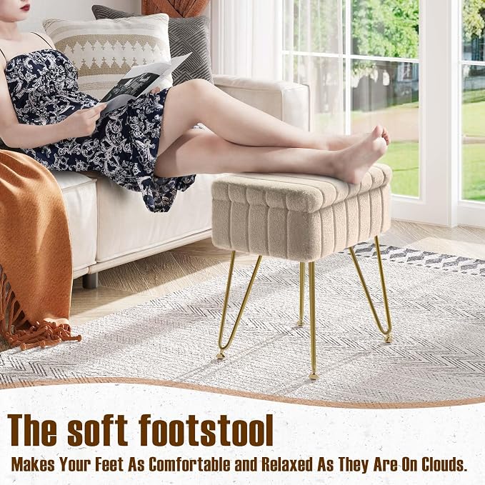 Greenstell Vanity Stool Chair Faux Fur - Image 4