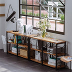 IRONCK Bookshelf Double Wide 47 in 3-Tier, Industrial Bookcases, Wood and Metal - Image 3