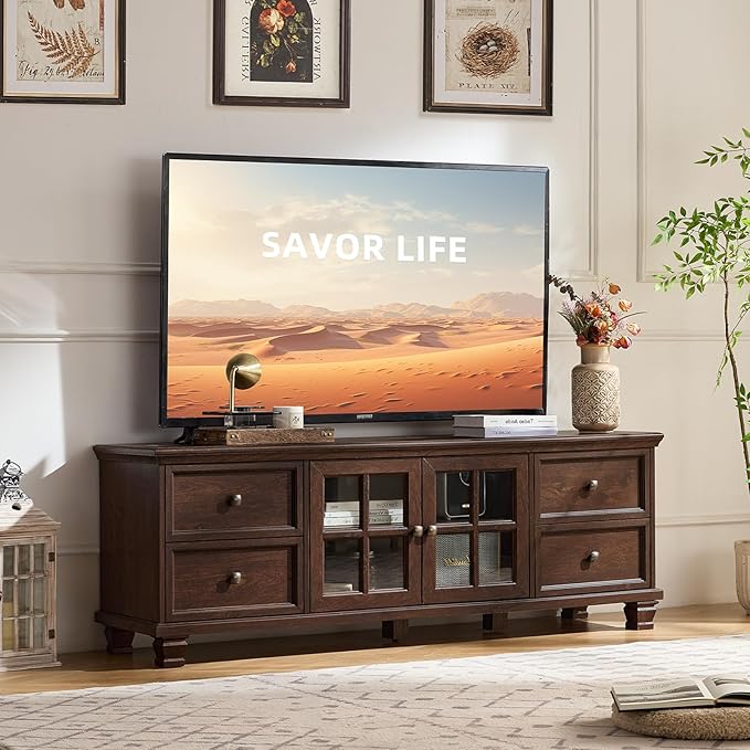 SAVOR LIFE Farmhouse TV Stands for Living Room, Wood TV Console by SAVORLIFEFurniture