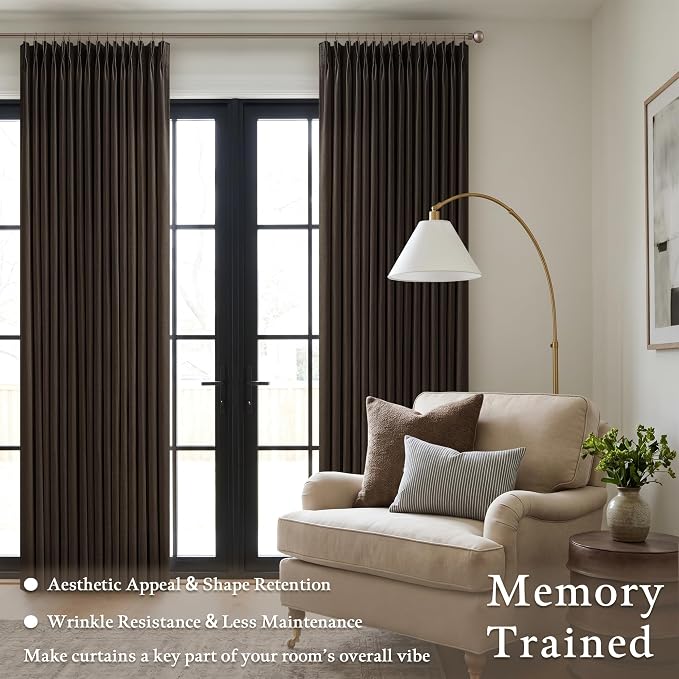 Dark Chocolate Linen Pleated Light Filtering Curtains - Image 4