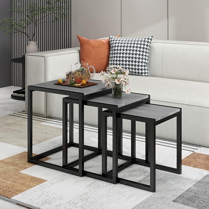 Nesting Table Set of 3 Side Tables, Modern Coffee Table Stacking End Table - Image 8