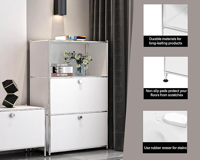 Metal Shelf with 2 Flap Doors, Large Capacity Cabinet, DIY Modern Home - Image 5