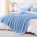Light Blue Throw Blanket for Couch Sofa 50x70 inches Striped Design | Fleece - Image 5