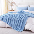 Light Blue Throw Blanket for Couch Sofa 108x90 inches Striped Design | Fleece by Unknown