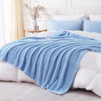 Light Blue Throw Blanket for Couch Sofa 50x60 inches Striped Design | Fleece - Image 5