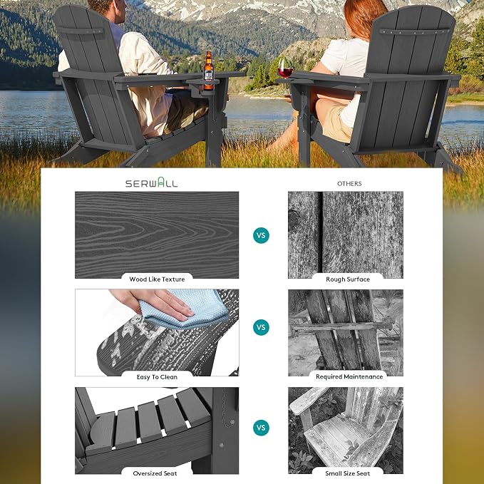 SERWALL Foldable Adirondack Chair Set of 2, HDPE Adirondack Chair - Image 3