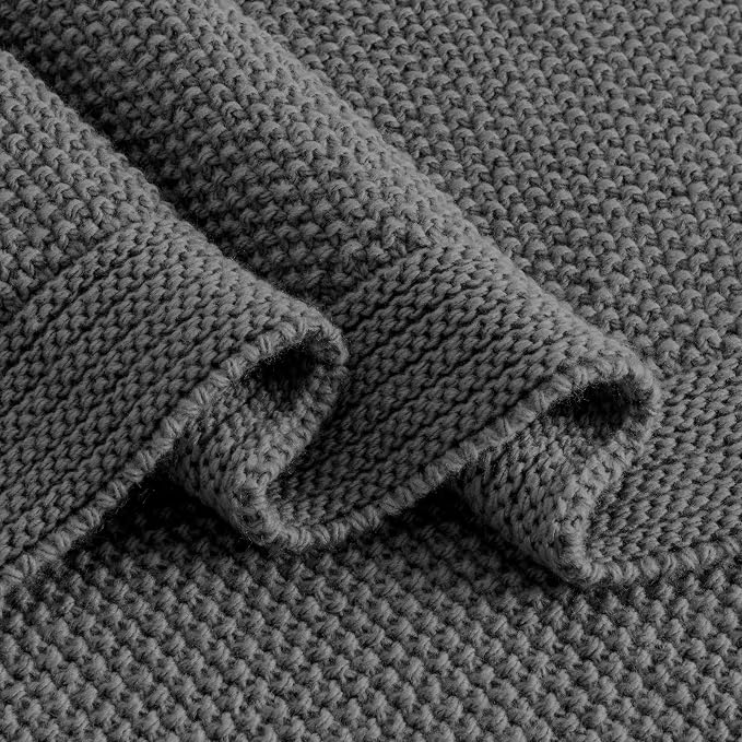 CozeCube Charcoal Grey Seed Stitch Throw Blanket 60"x80", Farmhouse Decor | - Image 8