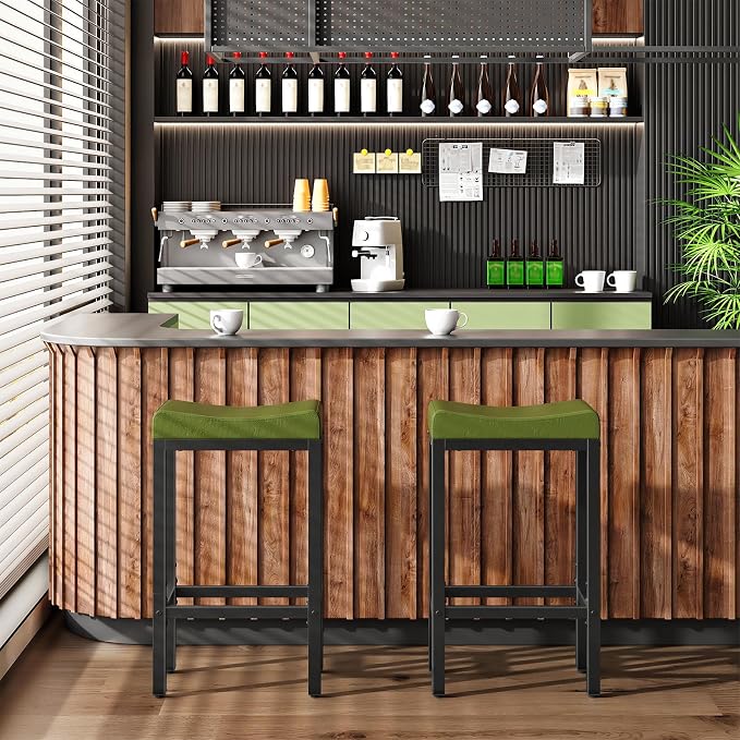 HOOBRO Bar Stools, Counter Height Stools, Saddle Barstools - Image 4