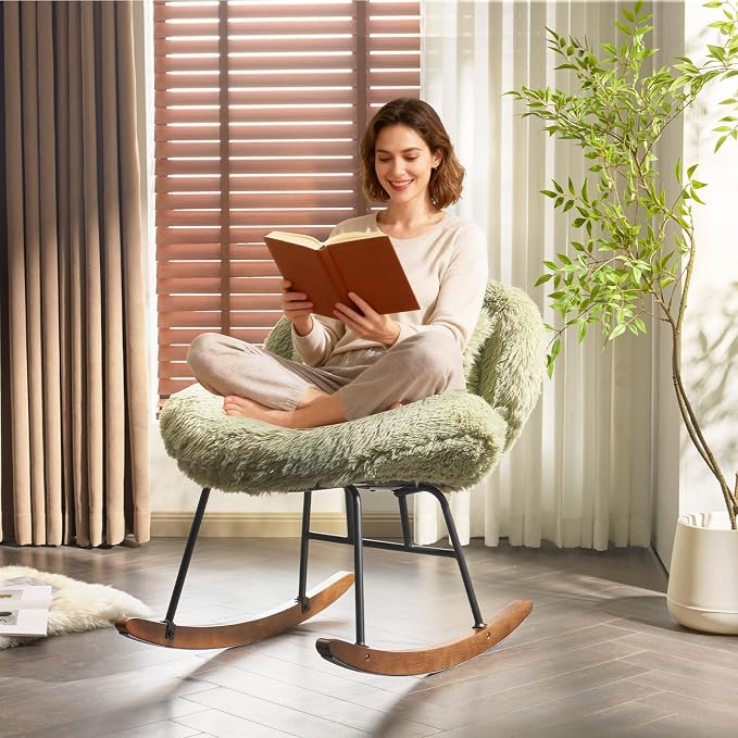 VINGLI 25.6" Extra Wide Criss Cross Nursery Rocking Chair, Cute Curved 115° by VINGLI