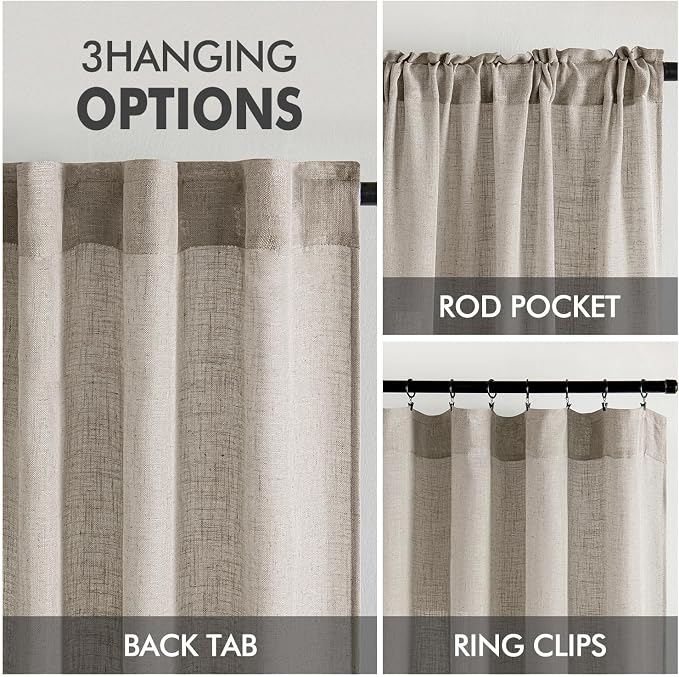 MIULEE Burlywood Birch Linen Curtains 52x108 Inch Long 2 Panels - Image 3
