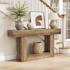 LITTLE TREE 63 Inches Long Console Table, 2-Tier Farmhouse Sofa Table Behind by LITTLETREE
