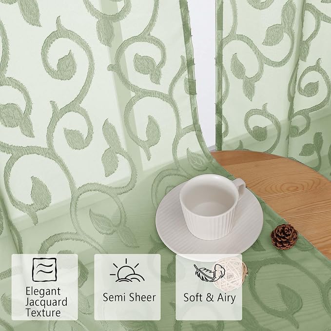 Furman Cafe Curtains 36 Inch Length 2 Panels Set, Elegant Geometric Jacquard - Image 3