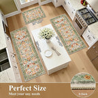 HEBE Boho Kitchen Rugs Set of 3, Non Slip Washable Kitchen Mats - Image 2