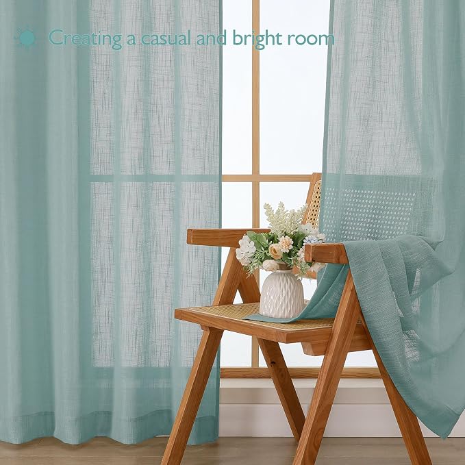 Chyhomenyc Aqua Green Semi Sheer Curtains 96 Inches Long 2 Panels - Image 2