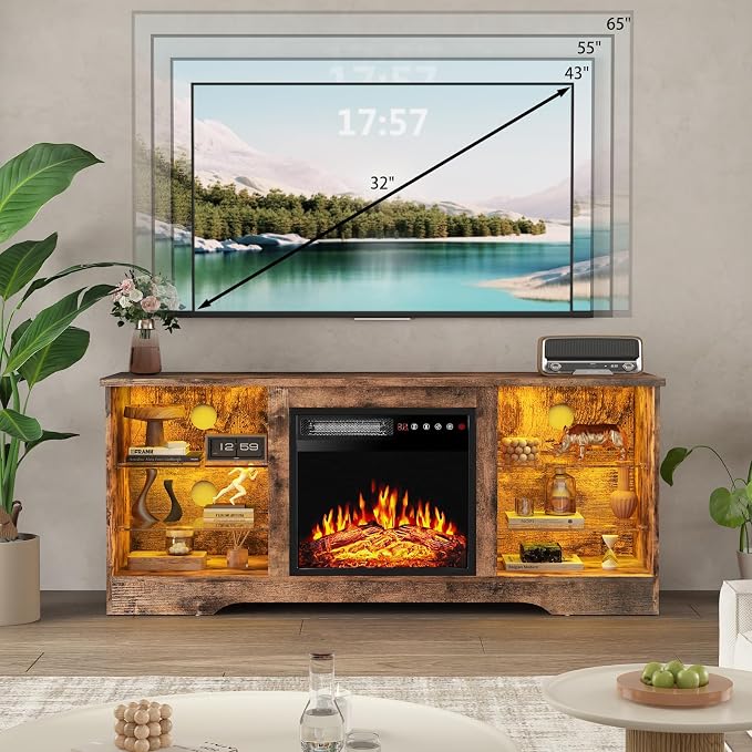 PRETZI Fireplace TV Stand with 18" Fireplace Up to 65" TVs, TV Media Console - Image 7