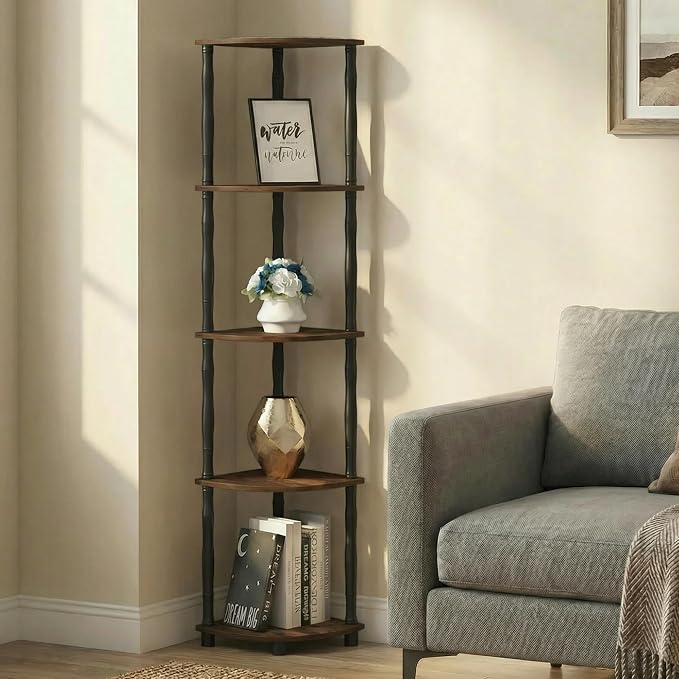 Furinno Turn-N-Tube Storage Shelves, 5-Tier Corner Book Shelf, Standing Corner - Image 2