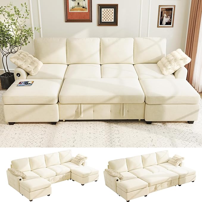 Ihanherry L-Shaped Sectional Sofa Bed, 6-Seater Convertible Pull Out Sleeper by iHanHerry