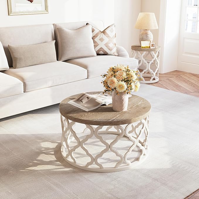 Farmhouse Coffee Table, French Country Round Coffee Table, Coastal Coffee Table - Image 5