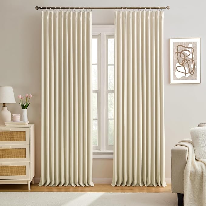 Cream Beige Blackout Curtains 105 Inches Long, Privacy Window Drapes by KEQIAOSUOCAI