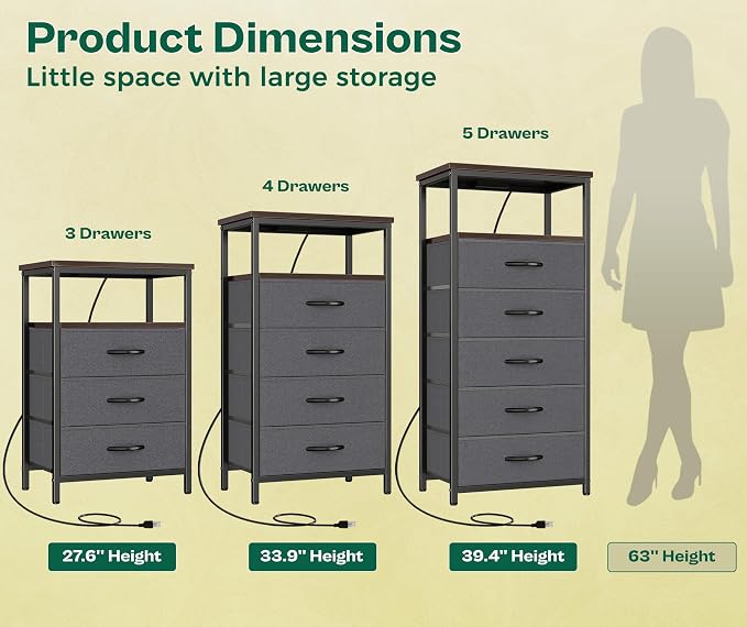 Huuger Night Stand with Charging Station, 4 Drawer Dresser - Image 4