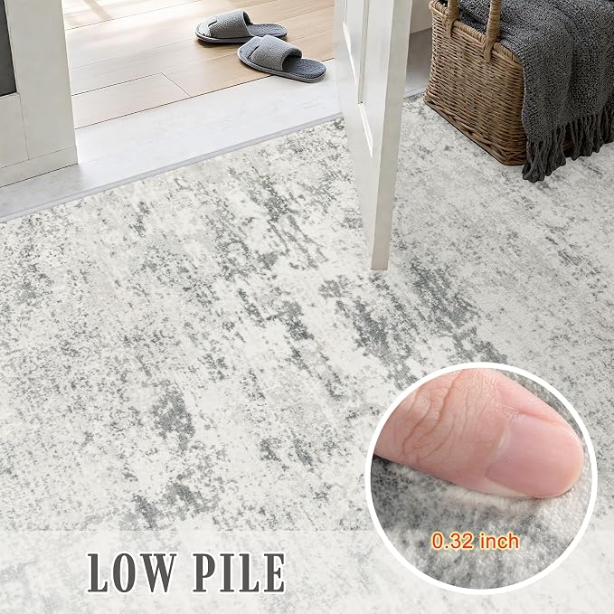 3x14 Washable Runner Rug：Modern Abstract Kitchen Soft Carpet Gray | - Image 7